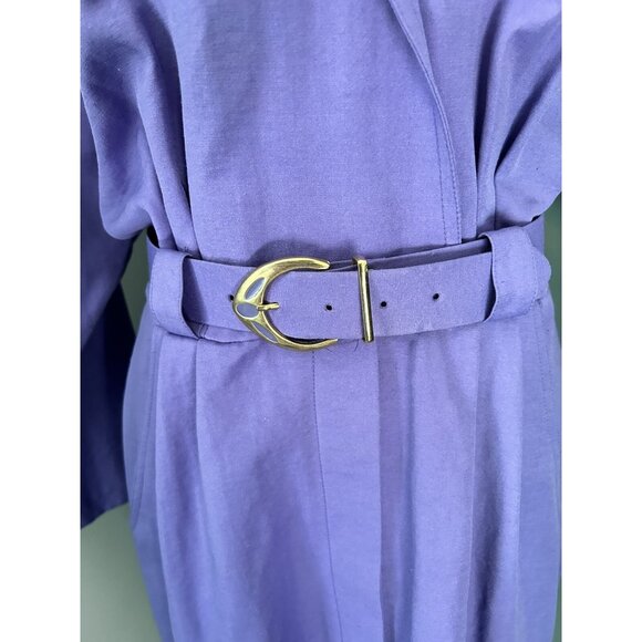 Vintage 80s Joseph Ribkoff Purple Dress Suit One Piece With Belt Button Up Skirt - Picture 4 of 14